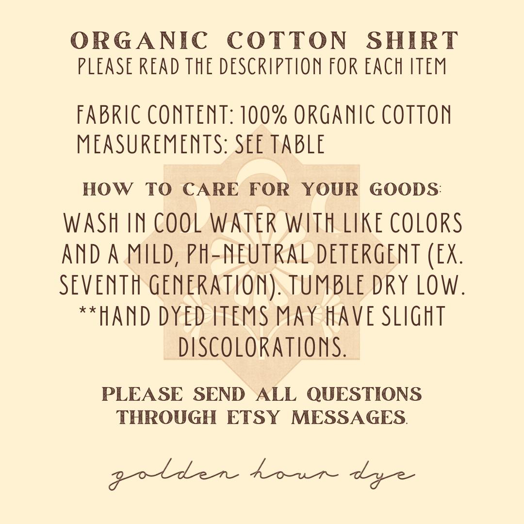 Long Sleeve Shirt | Natural Dye | Organic Cotton | USA Grown Cotton | Unisex