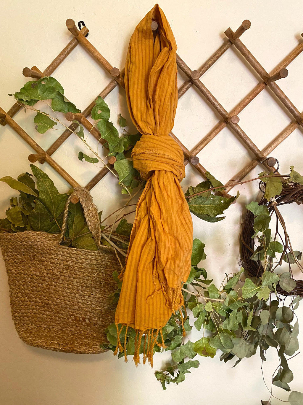 Striped Scarf | Natural Dye | Organic Cotton | Golden Hour Dye