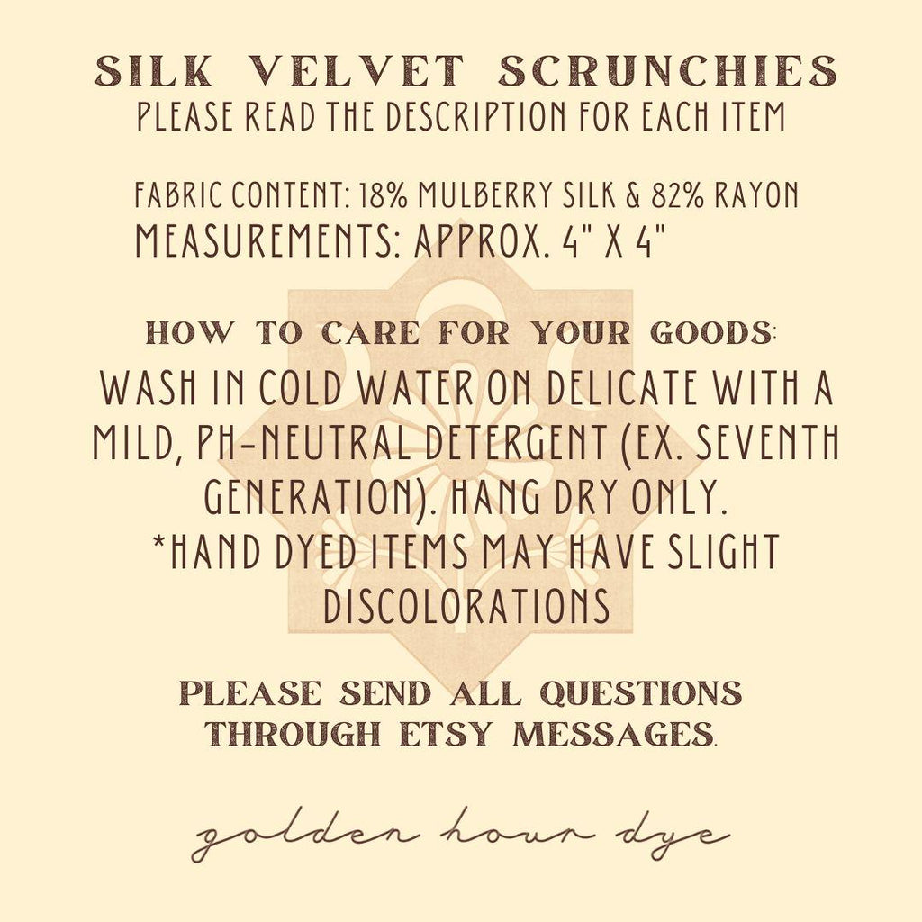 Small Velvet Scrunchie | Hand-Dyed Mulberry Silk | Naturally Dyed | Plant Dye