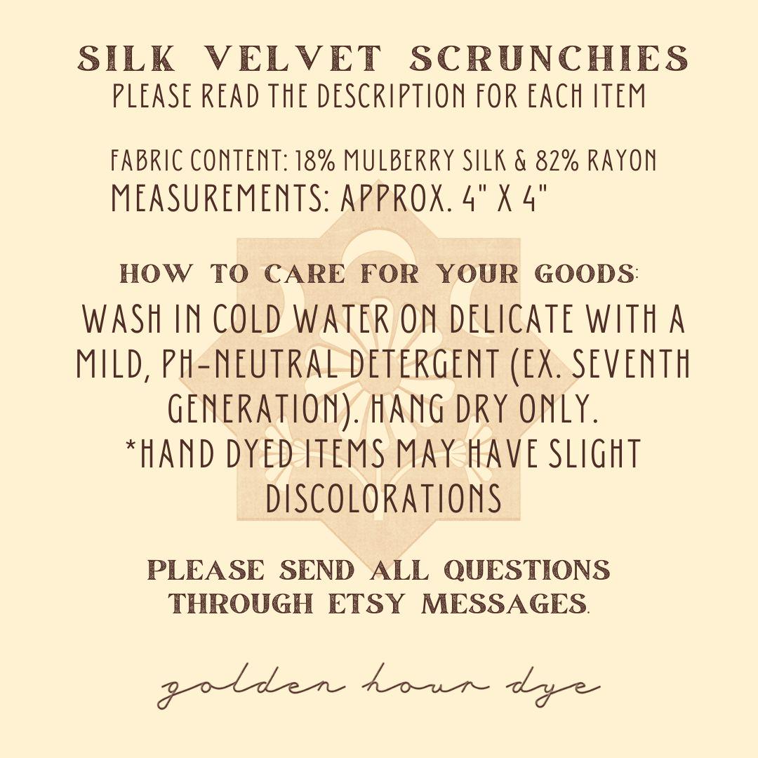 Small Velvet Scrunchie | Hand-Dyed Mulberry Silk | Naturally Dyed | Plant Dye